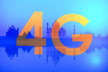 Tac Mahal Hindistan arka plan üzerinde 4g metin.