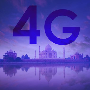 Tac Mahal Hindistan arka plan üzerinde 4g metin.