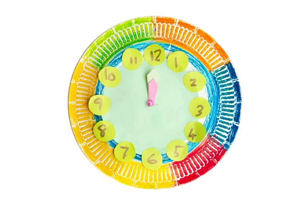 Kleurrijke kind handwerk klok — Stockfoto