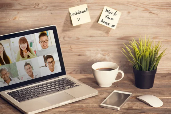 Work Home Video Conferencing Coworkers Due Covid Pandemic Lockdown — Stock Photo, Image
