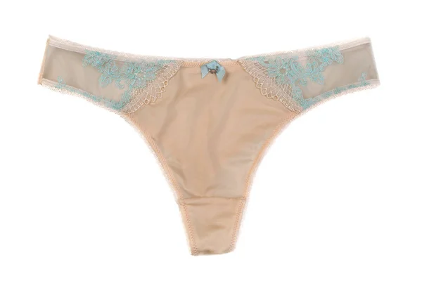 Beige Lacy Panties Isolate White Background — Stock Photo, Image