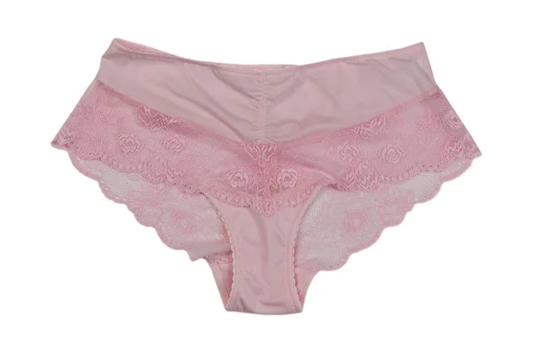Růžové Krajkové Kalhotky Izolovat Bílém Pozadí — Stock fotografie