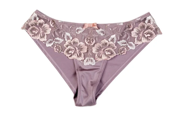 Purple Womens Lacy Panties Isolate White Background — Stock Photo, Image
