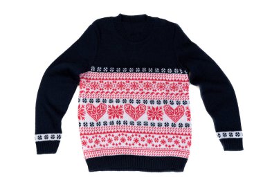 Çocuk örgü kazak bir desen ile. Beyaz izole.