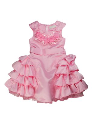 Pembe dantel bebek elbise. Beyaz arka plan üzerinde izole