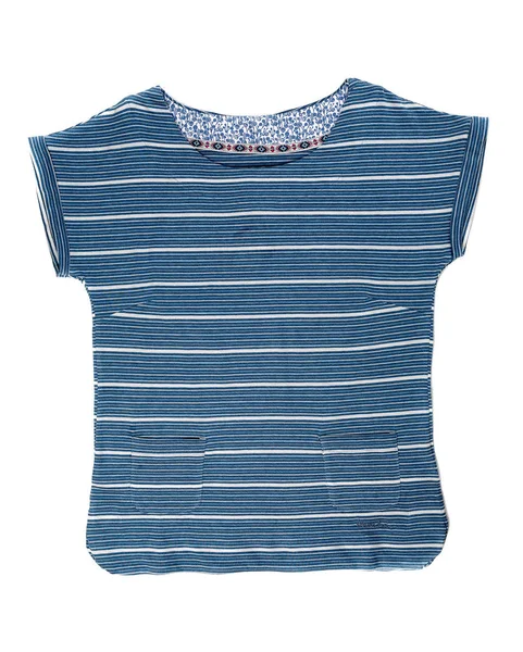 Camiseta Femenina Rayas Azules Aislar Sobre Fondo Blanco — Foto de Stock