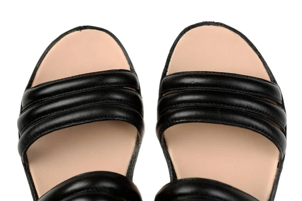 Sandales Pour Femmes Cuir Gros Plan Isoler Sur Fond Blanc — Photo