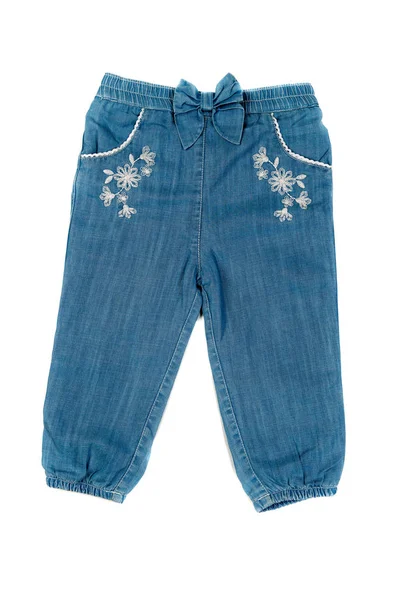 Culotte Denim Pour Enfants Isoler Sur Fond Blanc — Photo