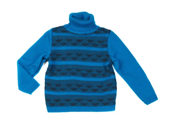 Niebieski Sweter Dzianiny Izolowanie Białym Tle — Zdjęcie stockowe