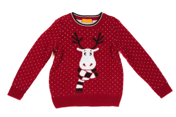 Children Knitted Sweater Deer Pattern Isolate White Background — Stock Photo, Image