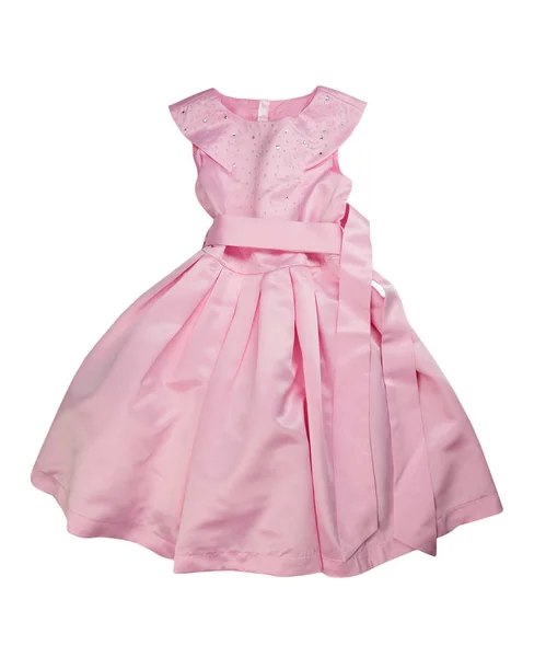 Dětské Elegantní Růžové Šaty Izolovat Bílém — Stock fotografie