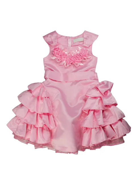 Розовое Кружевное Детское Платье Изолировать Белом Фоне — стоковое фото
