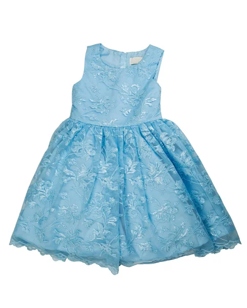 儿童穿的蓝色连衣裙 在白色背景上隔离 — 图库照片