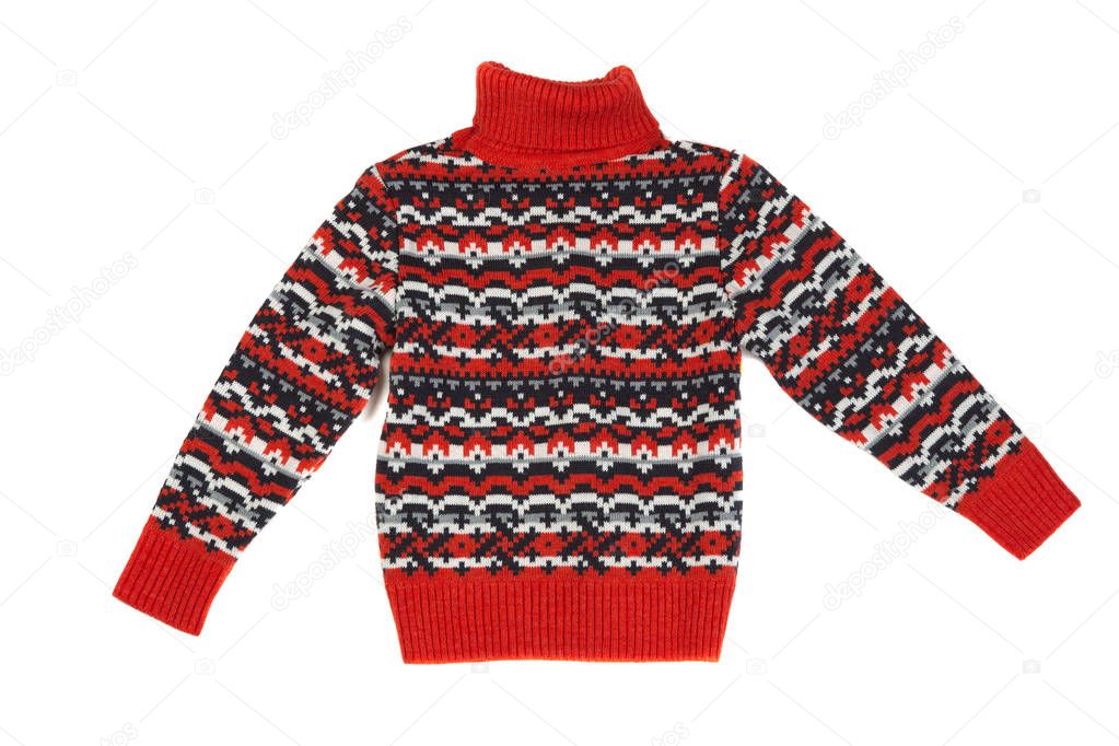 Red knitted sweater. Isolate on white background