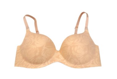 Bej rengi saten sutyen. Beyaz arka plan üzerinde izole