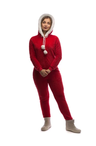 Girl Santa Suit Isolate White — Stock Photo, Image