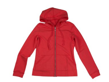 Kırmızı kapüşonlu. Beyaz arka plan üzerinde izole