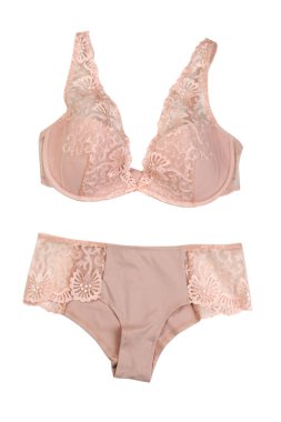 Bej iç çamaşırı takımı. Beyaz üzerinde izole