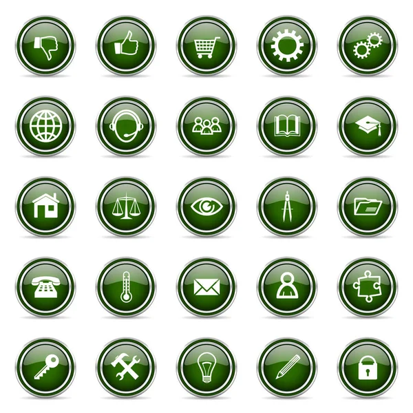 Green Glossy Silver Metallic Border Web Icons Set Internet Social — Stock Vector