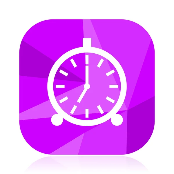 Icono Vector Plano Alarma Reloj Violeta Botón Web Signo Cuadrado — Archivo Imágenes Vectoriales