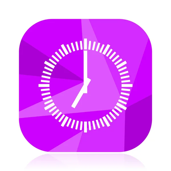 时间平面矢量图标 观看紫罗兰色网页按钮 时钟互联网正方形标志 小时现代设计符号在 Eps — 图库矢量图片