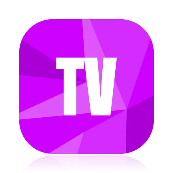 Icono Vector Plano Televisión Violeta Botón Web Texto Signo Cuadrado — Archivo Imágenes Vectoriales