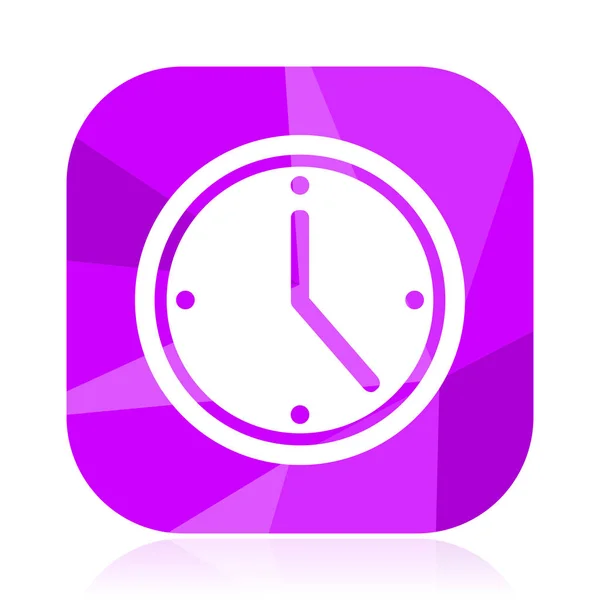 Icono Vector Plano Tiempo Reloj Violeta Botón Web Reloj Signo — Vector de stock