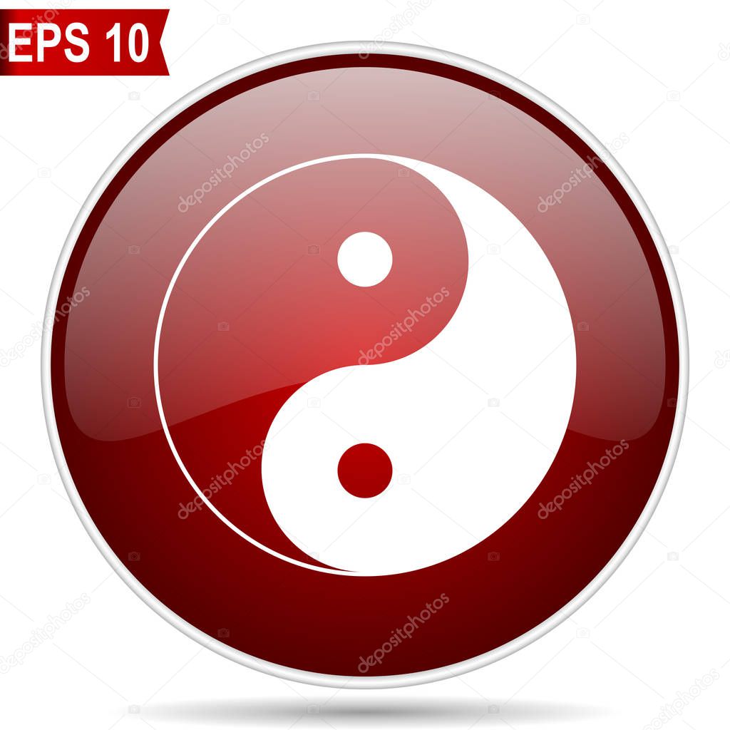 Ying yang cherry red glossy round web vector icon. Editable simple circle modern design internet button on white background.