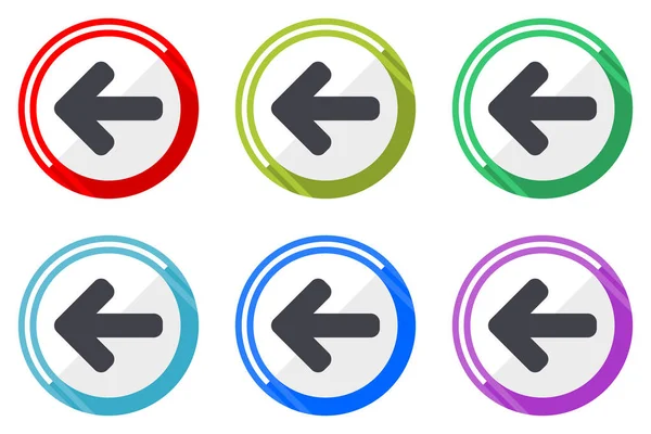 Icone Vettoriali Freccia Sinistra Set Colorati Simboli Internet Design Piatto — Vettoriale Stock