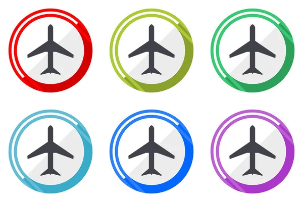 Samolot Wektor Ikony Zestaw Symboli Internet Kolorowy Płaski Kształt Białym — Wektor stockowy