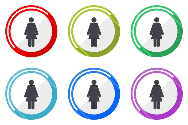 Vrouwelijke Vector Icons Set Kleurrijke Platte Ontwerp Internet Symbolen Witte — Stockvector