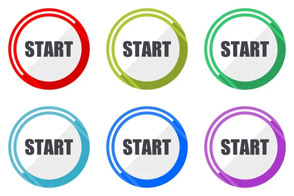 Start Vector Icons Set Colorful Flat Design Internet Symbols White — Stock Vector