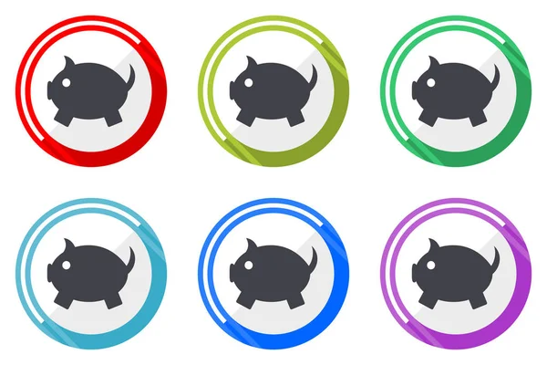 Ícones Vetoriais Piggy Bank Conjunto Símbolos Internet Design Plano Coloridos — Vetor de Stock