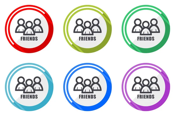 Friends Vector Icons Set Colorful Flat Design Internet Symbols White — Stock Vector