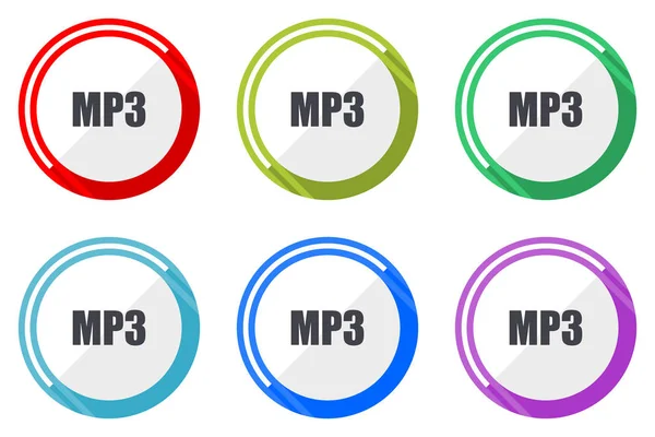 Mp3 Vector Icons Set Colorful Flat Design Internet Symbols White — Stock Vector