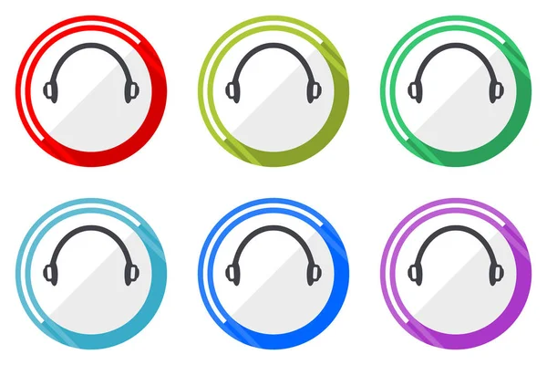 Kopfhörer Web Vektor Icons Set Von Bunten Flachen Runden Design — Stockvektor