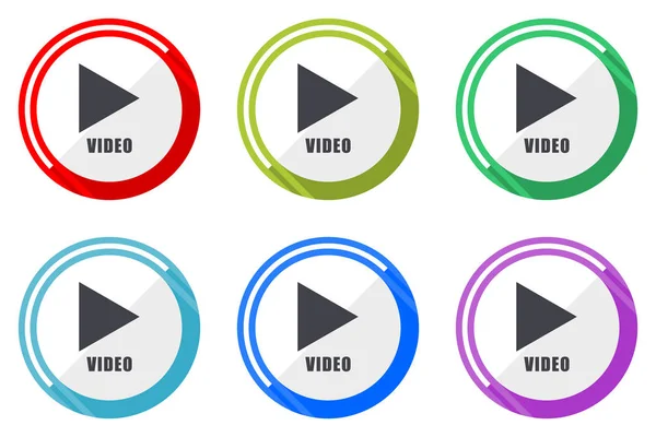 Видео Веб Векторные Иконки Набор Красочных Плоских Круглых Дизайн Редактируемых — стоковый вектор