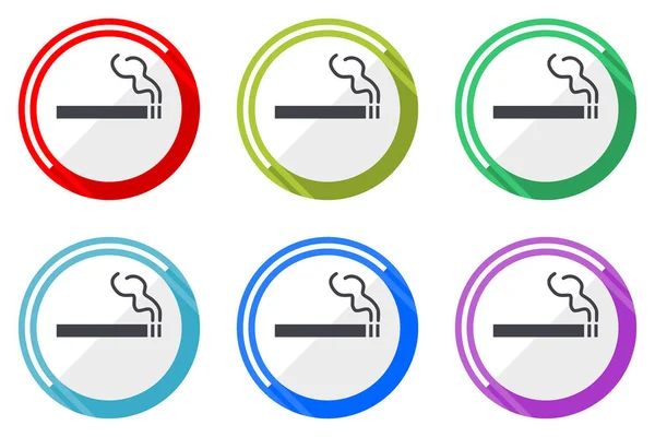 Cigarette Web Векторные Иконки Набор Красочных Плоских Круглых Дизайн Редактируемых — стоковый вектор