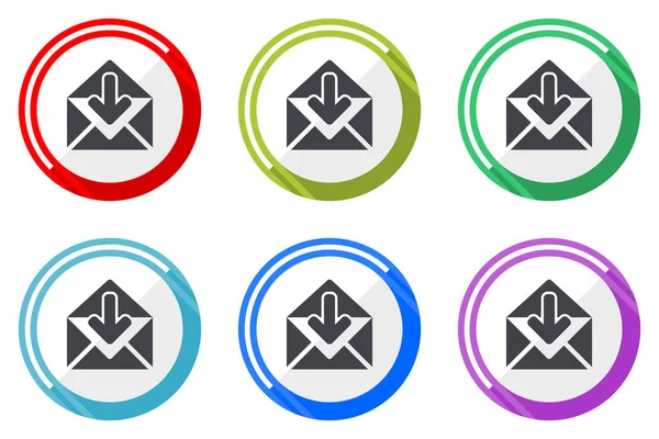 电子邮件 Web 矢量图标 一套五颜六色的平面圆形设计 Eps 中可编辑的互联网按钮网页设计和智能手机 Applicatios — 图库矢量图片