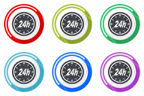 24H 网络矢量图标 一套五颜六色的平面圆形设计 Eps 中可编辑的互联网按钮网页设计和智能手机 Applicatios — 图库矢量图片
