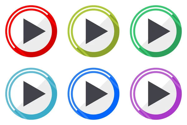 Play Web Vector Icons Set Colorful Flat Design Editable Internet — Stock Vector