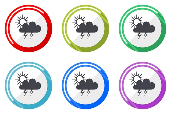 Storm Web Vector Icons Set Von Bunten Flachen Runden Design — Stockvektor