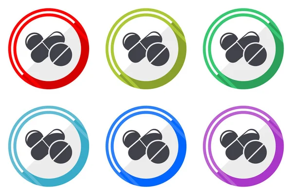 Geneeskunde Vector Icon Set Kleurrijke Plat Design Web Pictogrammen Witte — Stockvector