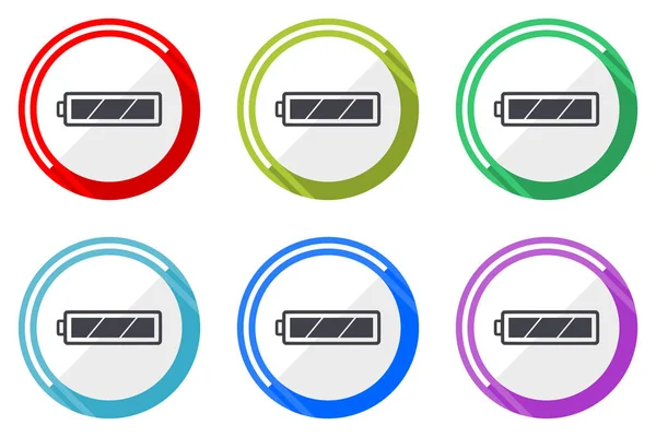 Batterie Vektor Symbol Gesetzt Bunte Flache Design Web Icons Auf — Stockvektor