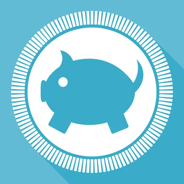 Piggy Bank Editable Flat Vector Icon Square Web Button Blue — Stock Vector