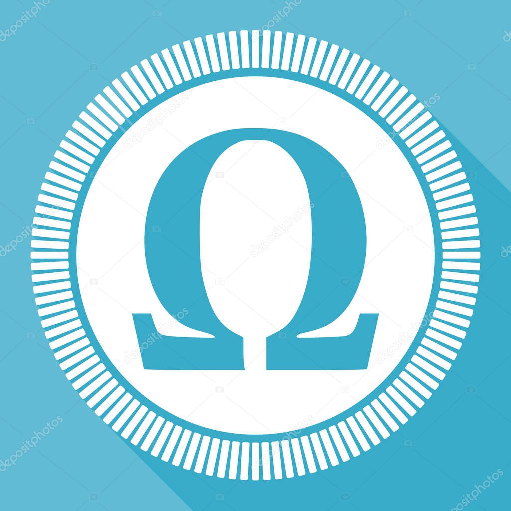 Omega editable flat vector icon, square web button, blue computer and smartphone application sign in eps 10