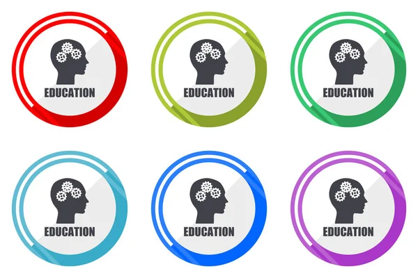教育可编辑平面矢量图标集 圆圆网页按钮 一套五颜六色的电脑和智能手机应用标志易于编辑 — 图库矢量图片