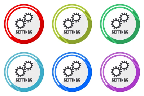 Settings Editable Flat Vector Icons Collection Circle Web Buttons Set — Stock Vector