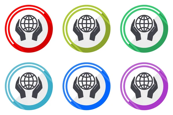 Korumak Dünya Düz Vektör Web Icon Set Beyaz Arka Plan — Stok Vektör