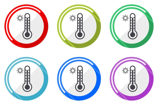 Conjunto Iconos Web Vector Plano Temperatura Caliente Coloridos Botones Redondos — Vector de stock